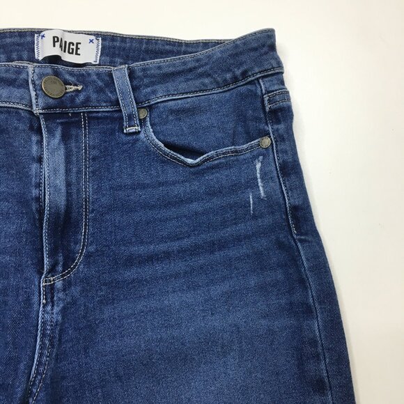 PAIGE Denim 5 Pocket Tawnie Destructed Wash Hoxton Ankle Raw Edge Hem Jeans - Picture 7 of 13
